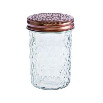 bulk 24 Medium Diamond Look Glass Jar w Rose Gold Lid 10cm