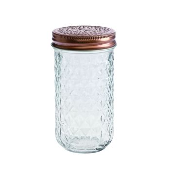 bulk 24 Large Diamond Look Glass Jar w Rose Gold Lid 13cm