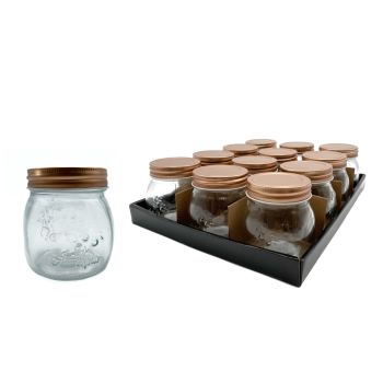 bulk 36 Glass Jar w Metal Lid 260ml Canister 9cm