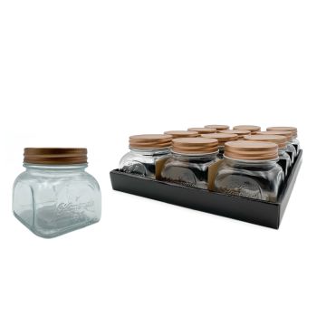 bulk 36 Glass Square Jar w Gold Metal Lid 250ml