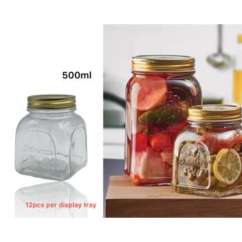 bulk 36 Glass Square Jar W Gold Metal Lid 500ml