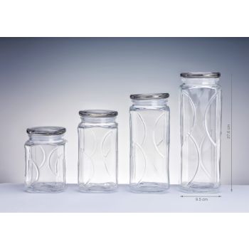 bulk 12 Swirl Embossed Squ Glass Jar w Glass Lid 27cm