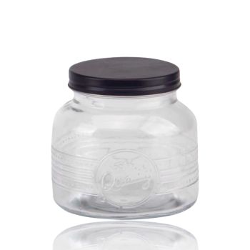 bulk 24 Glass Jar w Black Metal Lid 650ml Canister 11cm