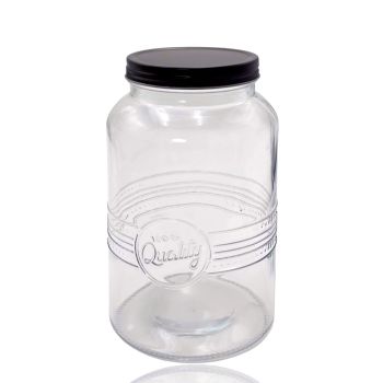 bulk 12 Glass Jar w Black Metal Lid 1300ml Canister 19cm