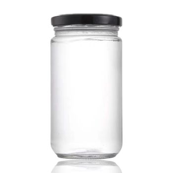 bulk 24 Glass Jar Round w Black Lid 1lt Canister 19cm