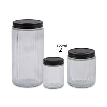bulk 24 Ribbed Glass Jar With Metal Lid 300ml 7x10cm