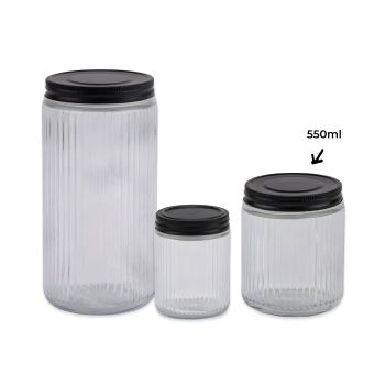 bulk 24 Ribbed Glass Jar With Metal Lid 550ml 9x11cm