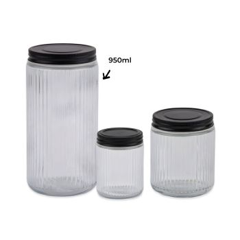 bulk 12 Ribbed Glass Jar With Metal Lid 950ml 9x19cm