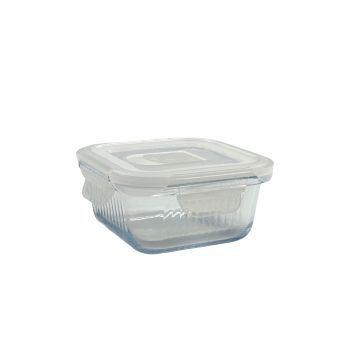 bulk 24 Borosilicate Glass Container W Lid Square 320ml 12x7cm