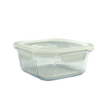 bulk 12 Borosilicate Glass Container W Lid Square 800ml 16x8cm
