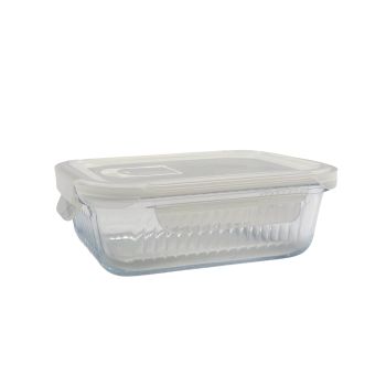 bulk 12 Borosilicate Glass Container W Lid Rect 640ml 18x7cm