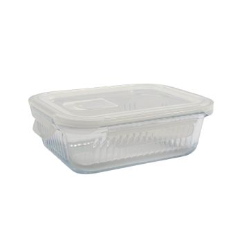 bulk 12 Borosilicate Glass Container W Lid Rect 1040ml 20x8cm