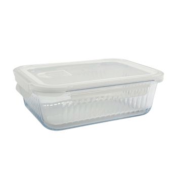 bulk 12 Borosilicate Glass Container W Lid Rect 1520ml 23x8cm