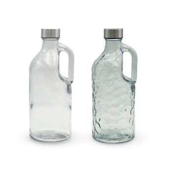 bulk 12 Clear Glass Water Bottle w Handle 1L 2 Assorted 10x25cm