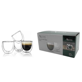 bulk 24 Double Wall Glass Coffee Mug 80ml