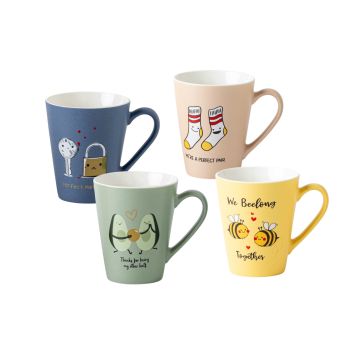 bulk 24 Bonding Designs New Bone China Mug 310ml 4 Assorted