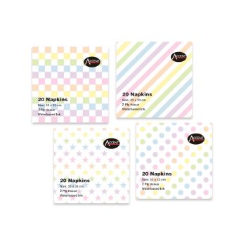 bulk 960 Dots Stars Gingham Diagonal Stripes Napkin 2ply Assort 33cm