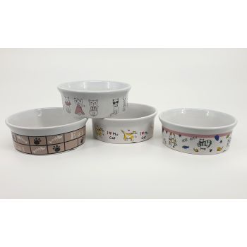 bulk 24 Cat Bowls 4 Designs 12x4cm