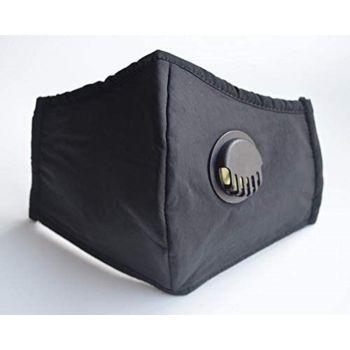 Adult Face Mask Black Reusable Adjustable w Breathing Valve 3Ply