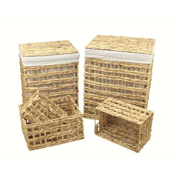 Set 5 Water Hyacinth Rectangle Laundry Basket 56cm