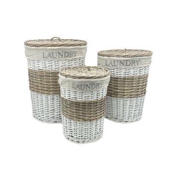 Set 3 Hampton Willow Round Laundry Basket 45x55cm