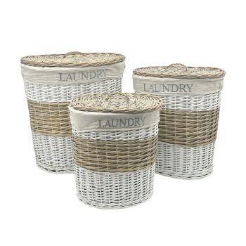 Set 3 Hampton Willow Round Laundry Basket 52x55cm