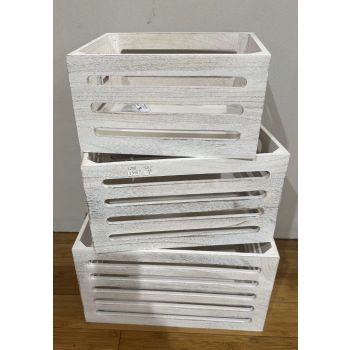 Set 3 Wood Crates White Wash 40x22cm