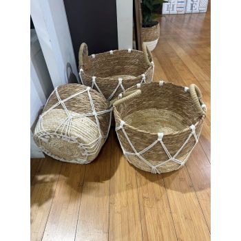 Set 3 Round Rattan W Macrame Basket 33x25cm