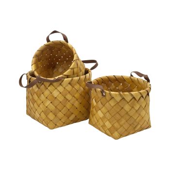 Set 3 Plywood Hand Woven Baskets 36cm, 30cm, 18cm