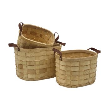 Set 3 Plywood Hand Woven Rectangular Baskets 38cm, 33cm, 28cm