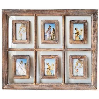 Rustic 6 Collage Photo Frame w Glass Background 82cm