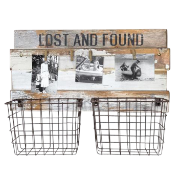 Lost & Found Rustic 2 Baskets w Photo Clips 53cm