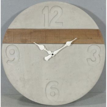 Cement Clock w Wooden Stripe 40cm
