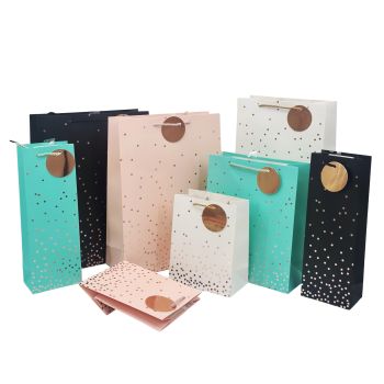 Bulk 24 Gold Confetti Bottle Giftbag Foiled Bottle 4 Assorted 12x36cm