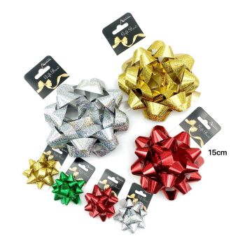 bulk 24 Holographic Gift Bow 15cm Assort Cols