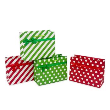 bulk 48 Xxlarge Red & Green Dots Stripes Gift Bag Assorted 53cm