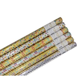 bulk 50 Foiled Celebration Gift Wrap 70Cmx2M Core