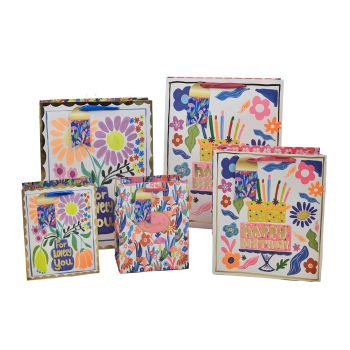 bulk 24 Large Vigorous Flowers Gift Bag Assort 32cm