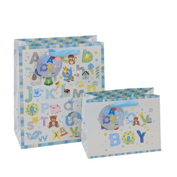 bulk 24 Medium Baby Boy Gift Bag 2 Asst 23cm
