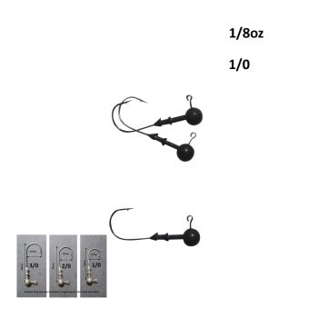Vike 1/8 oz Round Jig Head with a Size 1/0 Hook Tungsten, 3 pack