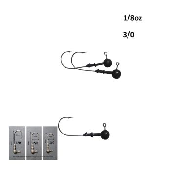 Vike 1/8 oz Round Jig Head with a Size 3/0 Hook Tungsten, 3 pack