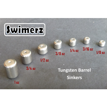 Swimerz 3/4oz Tungsten Barrel Sinker, Qty 2 per Pack.