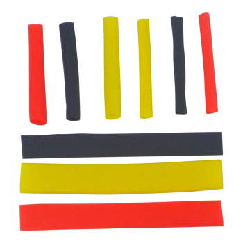 Swimerz Assist Hook Sleeves, 4mm Shrink Tube, Black, Yellow & Red, 50mm. Qty 45.