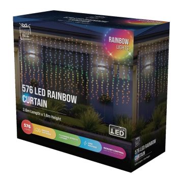 LED Curtain Lights Rainbow Color available in 2 sizes - 3.6 meter