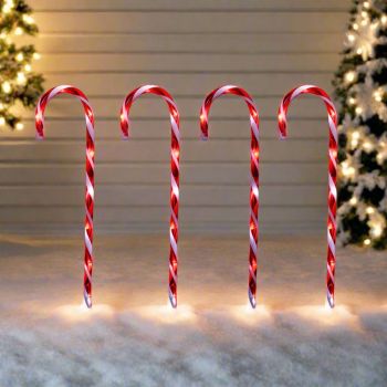 LED Timer Candy Cane Stakes Battery Operated 4pk 58cm