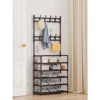 Stainless Steel Coat & Shoe Rack (8-Hook 5-Tier)