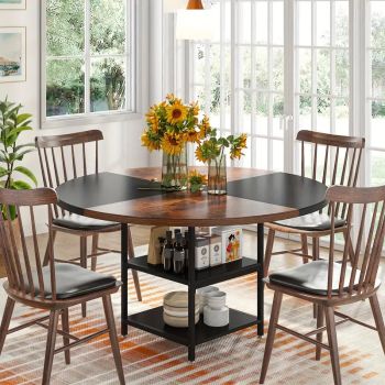 NNETMLT Round Dining Table - Rustic Brown & Black