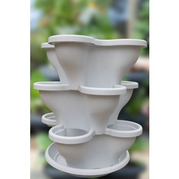 Single 3 Tier Large Verandah Planter - Stone White