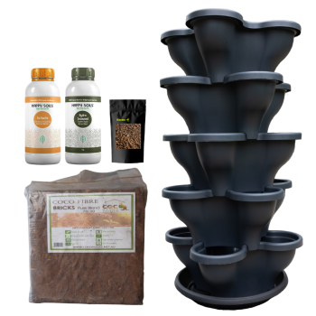 Single 5 Tier Large Verandah Planter Garden Kit (Inc Coir, A & B Nutrient and Bardee Superfly Organic Booster)  - Charcoal