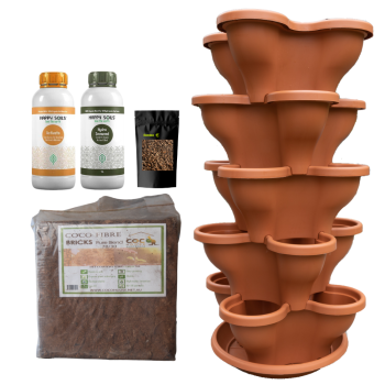 Single 5 Tier Large Verandah Planter Garden Kit (Inc Coir, A & B Nutrient and Bardee Superfly Organic Booster) - Terracotta